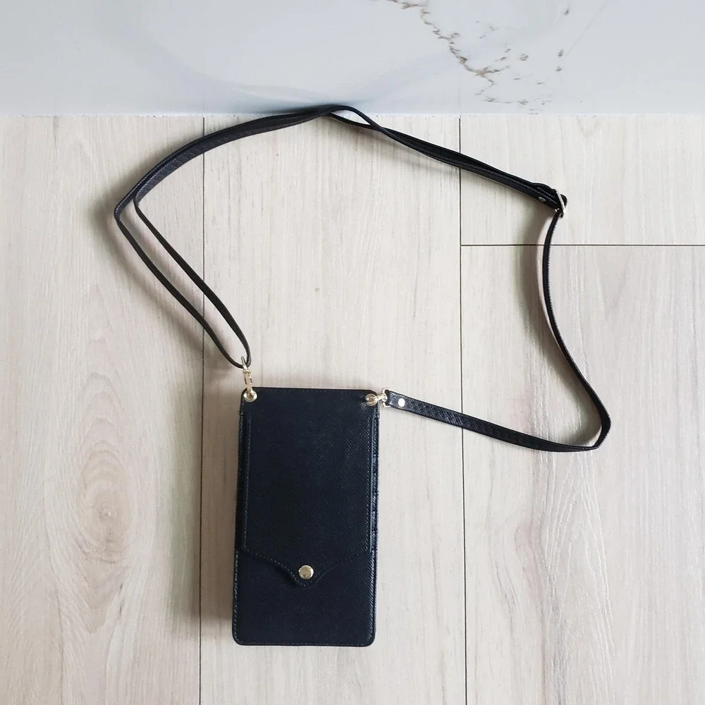 Peacocktion Phone Crossbody Wallet Case Universal Black Heart RFID Strap Holder